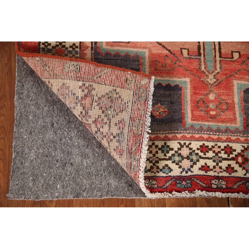 Geometric Pink Ardebil Persian Vintage Runner Rug Handmade Wool Carpet - 3'9"x 10'0"