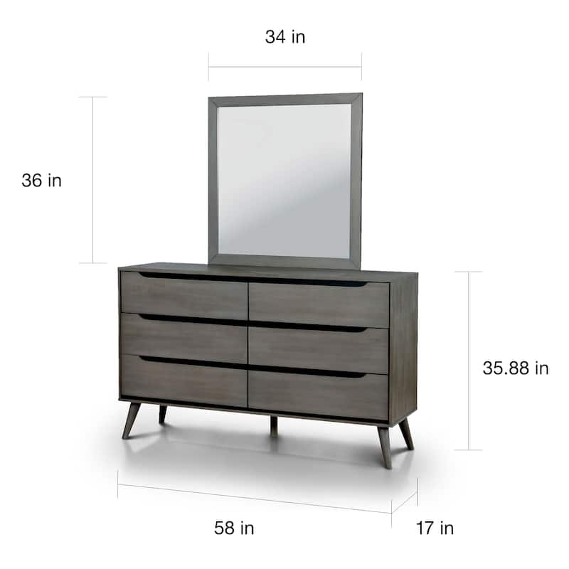 Fopp Mid-Century Modern 2-piece 6-Drawer Dresser and Mirror Set by Furniture of America