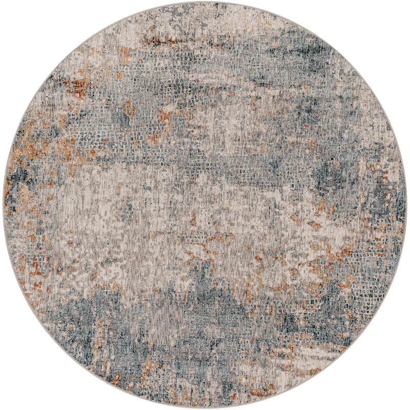 Livabliss Industrial Cardiff Animal Area Rug - 5'3" x 5'3" Round - Denim/Tan