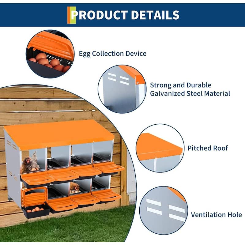 8-Hole Metal Chicken Nesting Box or Easy Cleaning