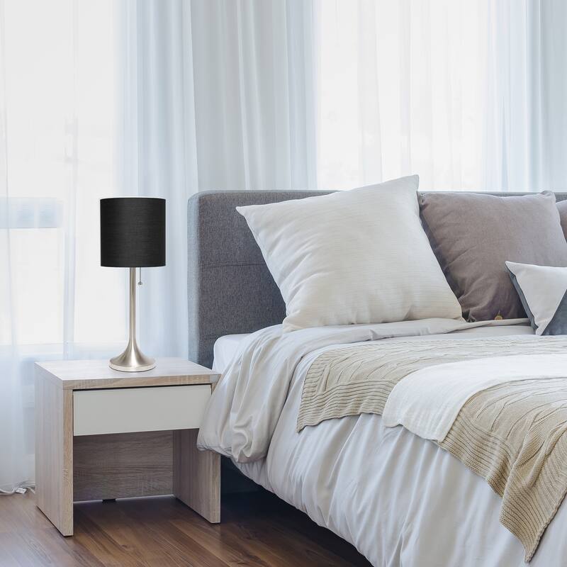 21 in. Brushed Nickel Finish Table Lamp with Black Shade, Sturdy Table Lamp for Living Rooms and Bedrooms