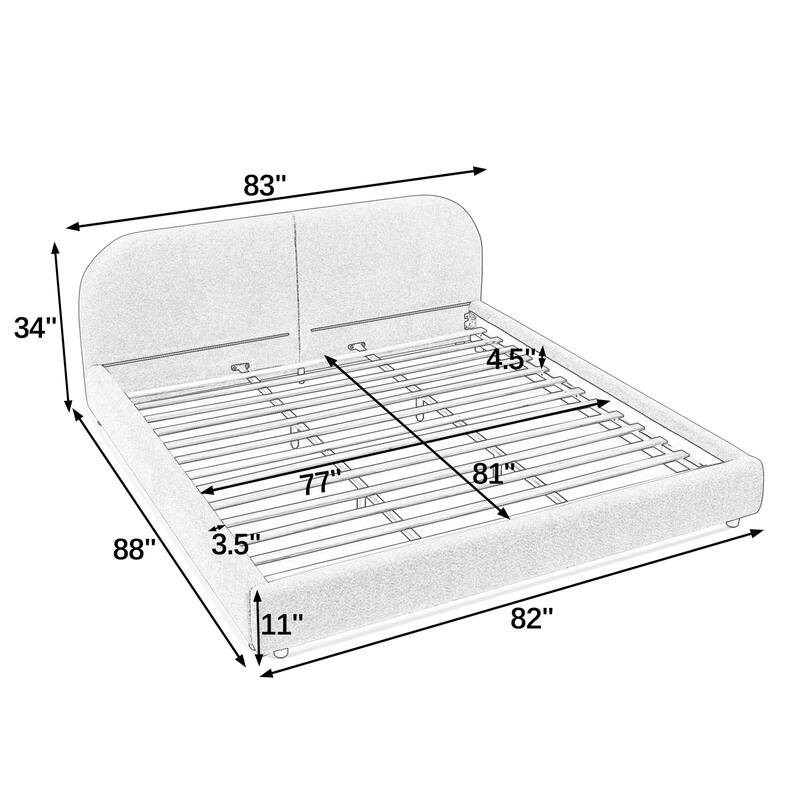 Stylish Curve-shaped Upholstered Platform Bed Frame Modern Minimalist Low Profile Bed with Curved Headboard Optional Storage Bed