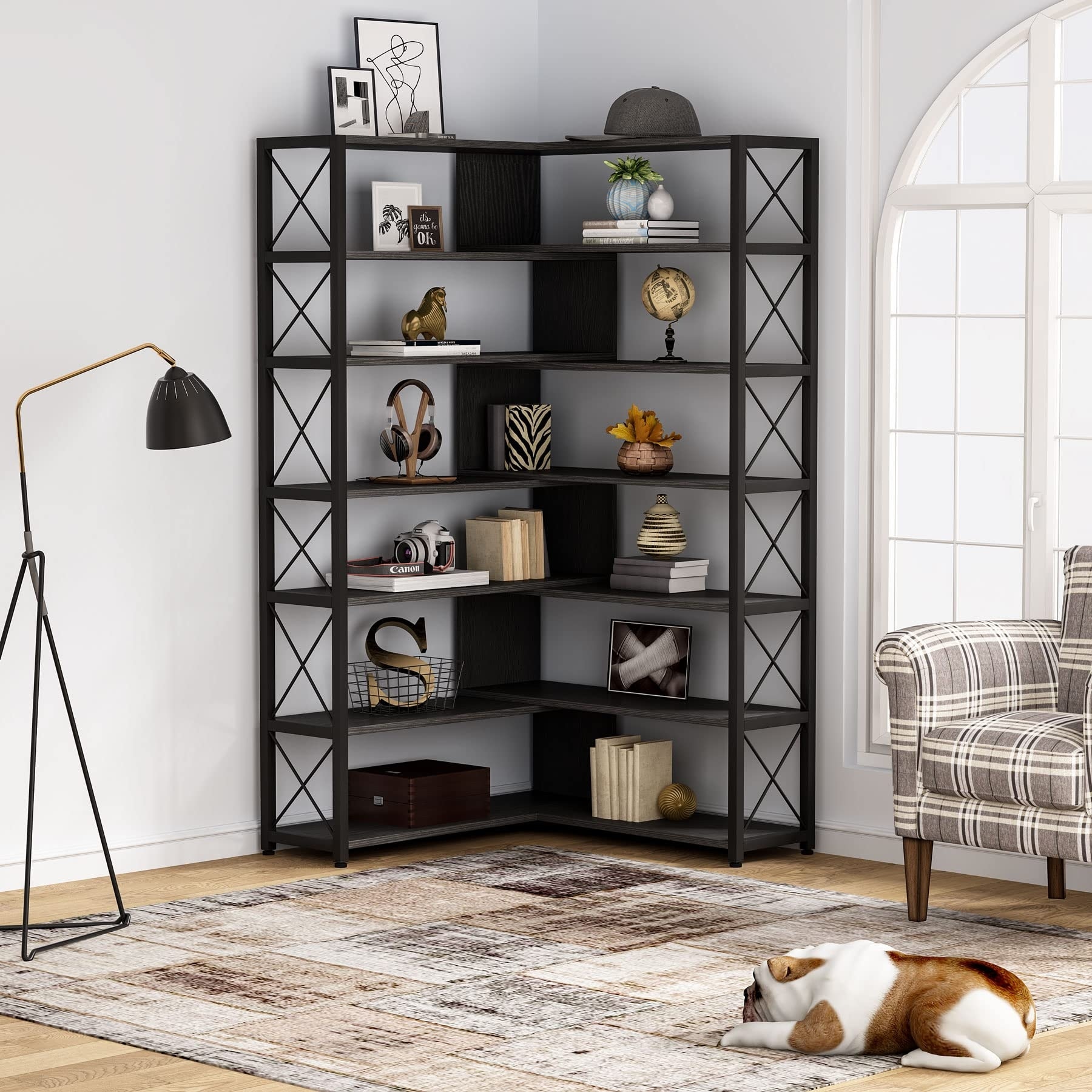 Industrial discount corner bookshelf