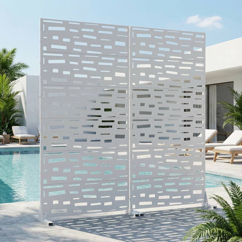 Outdoor Metal Privacy Screen Fence Panel Set of 2 - White - 72"x35"