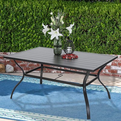 Outdoor Metal Dining Table Garden 6 Person Umbrella Table for Lawn Patio Pool Sturdy Steel - 1 Table