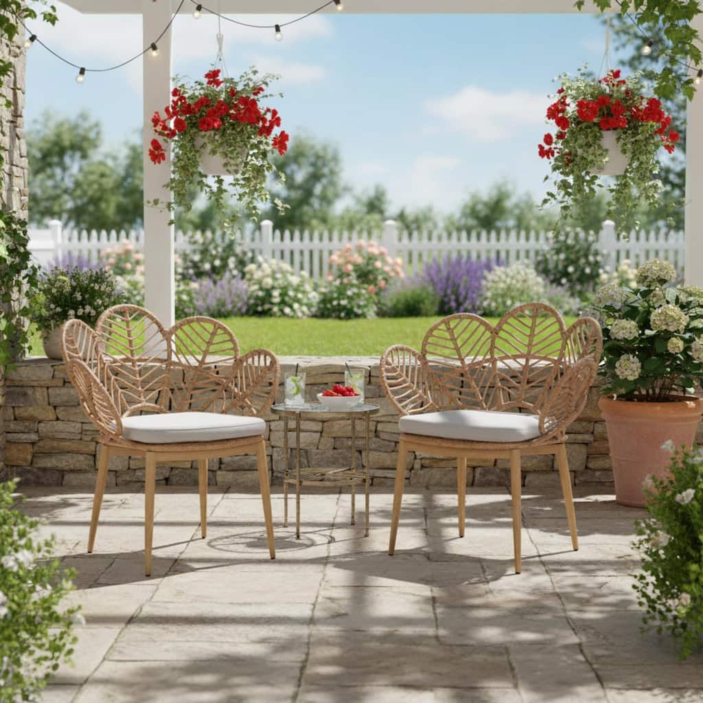 Roomfitters Kirk Outdoor Wicker Peacock Papasan Chairs with Teak Finish Legs, Light Brown and Beige Set of 2 - Set of 2