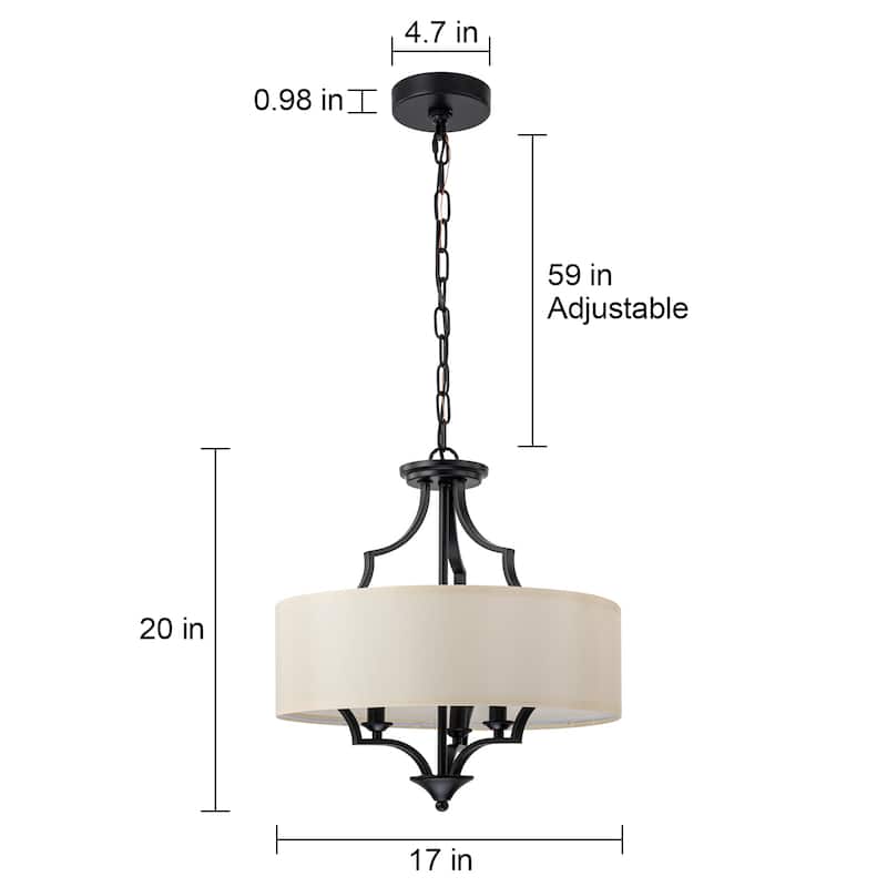 Modern 3 - Light Candle Style Drum Shaded Black/Gold Chandelier