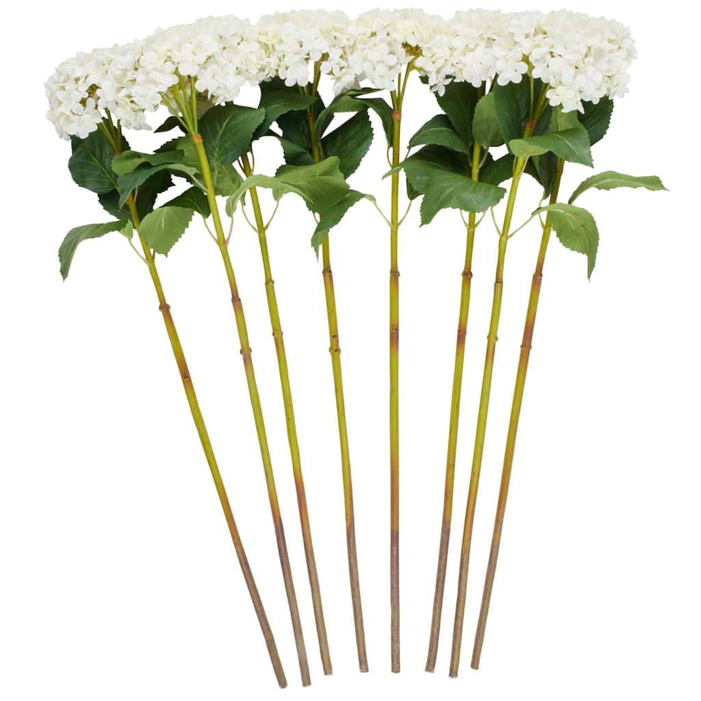 Faux Foliage Hydrangea Tall Artificial Flower Stem - Set of 8 White - Roche River Decor