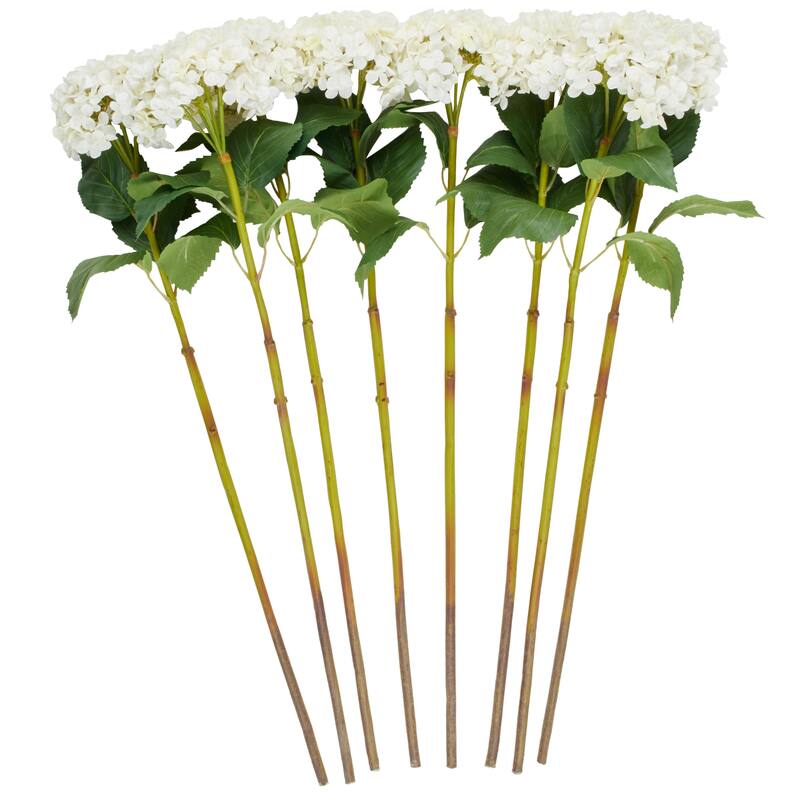 White Faux Foliage Tall Hydrangea Artificial Flower Stem (Set of 8)