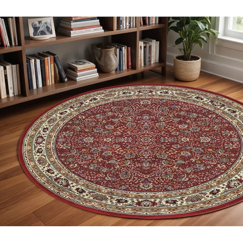 HomeRoots Oriental Traditional Round Area Rug - 94.49' X '94.49' X '0.43 - 94.49' X '94.49' X '0.43