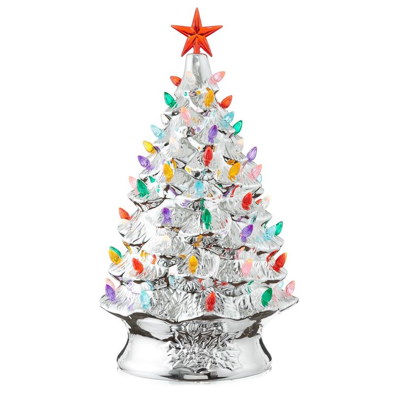 24in Hand Painted Ceramic Christmas Tree PreLit Tree with Star