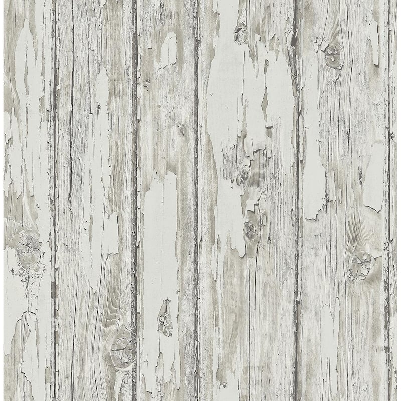Seabrook Designs Preston Faux Rustic Planks Unpasted Wallpaper - 20.5 in. W x 33 ft. L - Neutral & Metallic Ivory