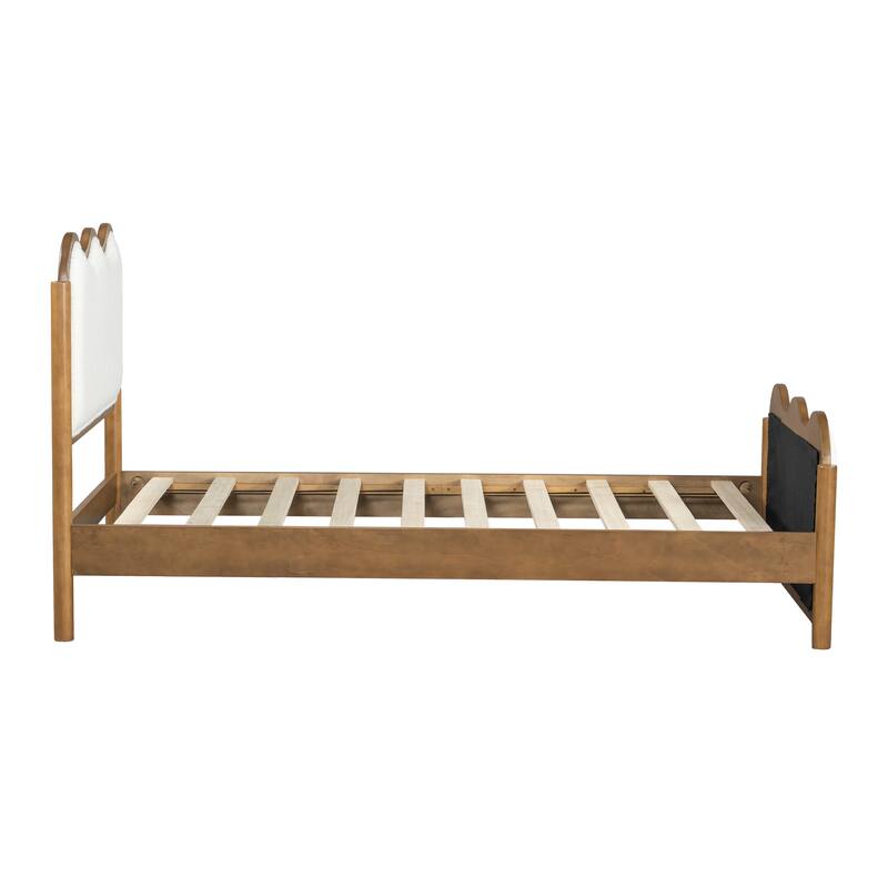 Christopher Knight Home - Modern Upholstered Boucle Bed Frame with Wooden Legs with Wavy Curved Headboard