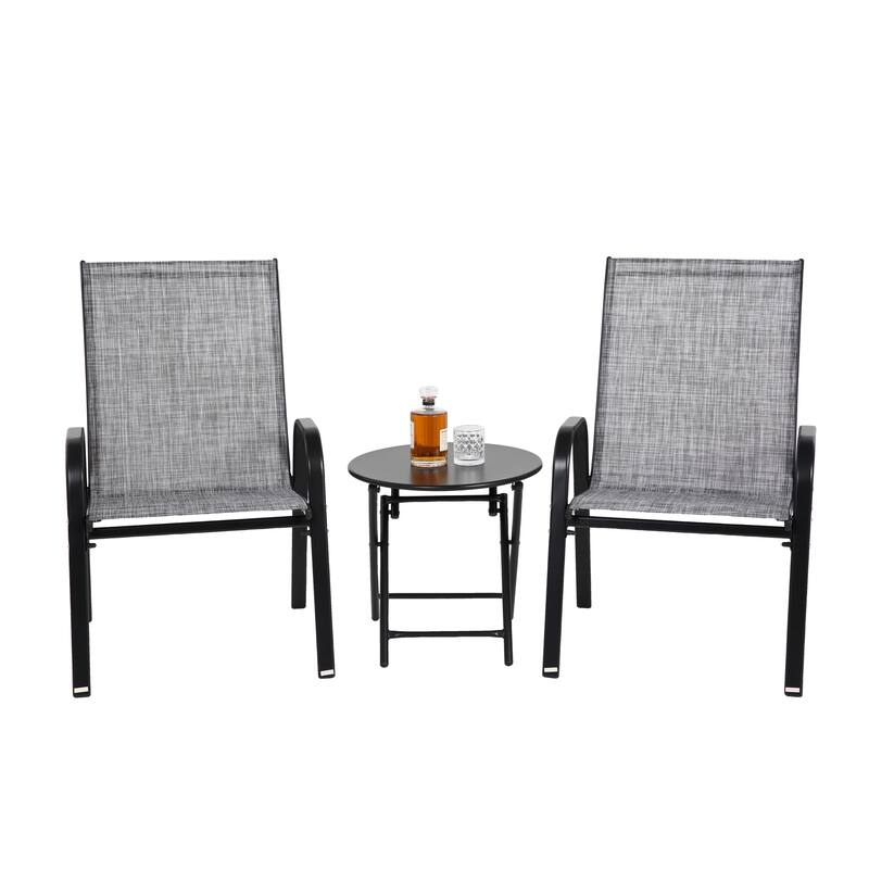 3-Piece Patio Bistro Set w/ 2 Camping Chairs, Steel Top Folding Table