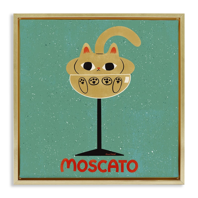 Stupell Moscato Feline Wine Framed Floater Canvas Wall Art Design By Carrie Cantwell - 18 x 18 - Gold