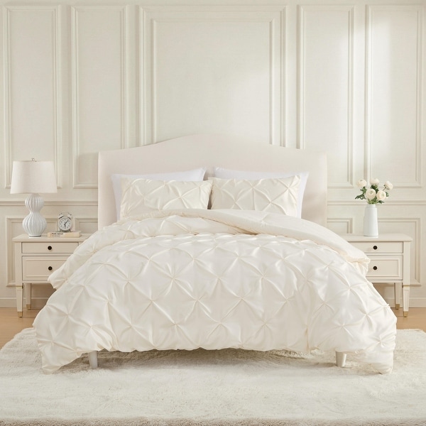 Laura Ashley Solid Satin Pintuck Reversible Comforter Set - Bed