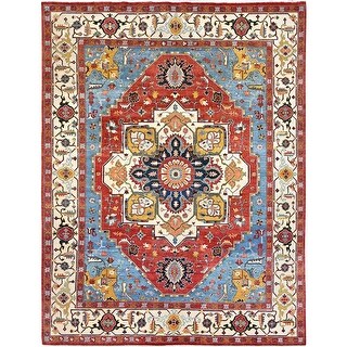 Shahbanu Rugs Air Force Blue Afghan Peshawar with Serapi Heriz Design ...