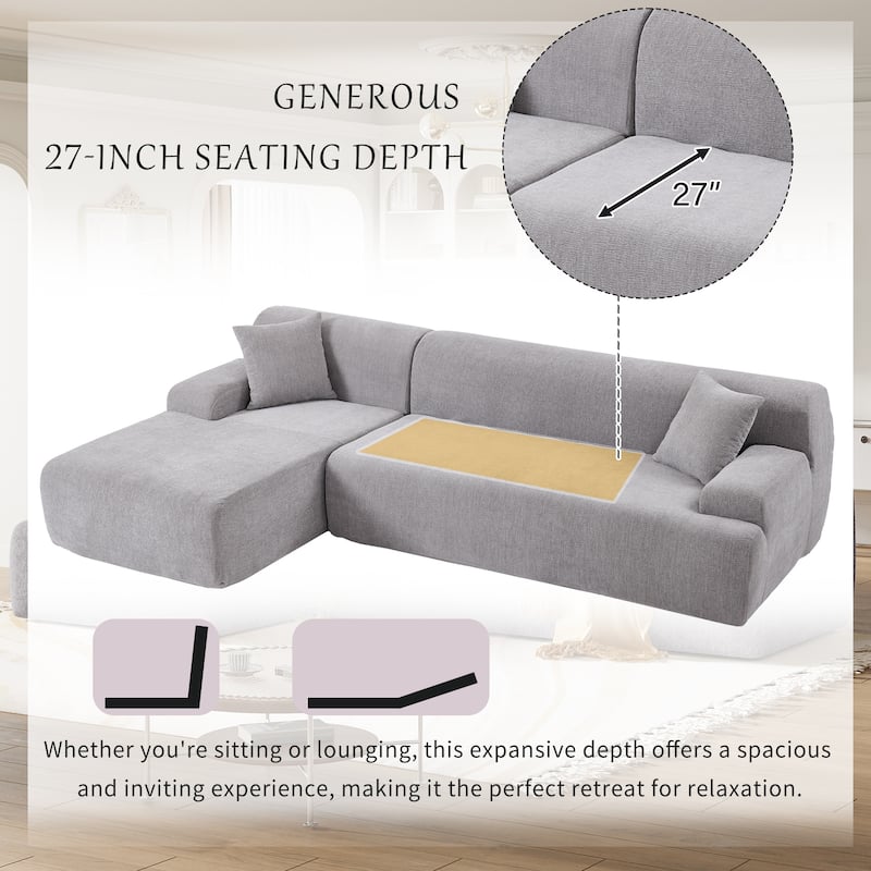 111" Polyester L-Shape Modular Sectional Sofa with High-Density Foam, 27" Deep Seat and Anti-Wrinkle Chenille Fabric