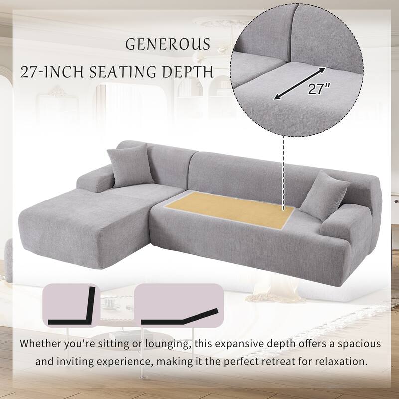 L-Shape Modular Sectional Sofa with Chaise Lounge, Oversized Chenille Upholstered Sofa, 3 Seater Sofa with 2 Throw Pillows