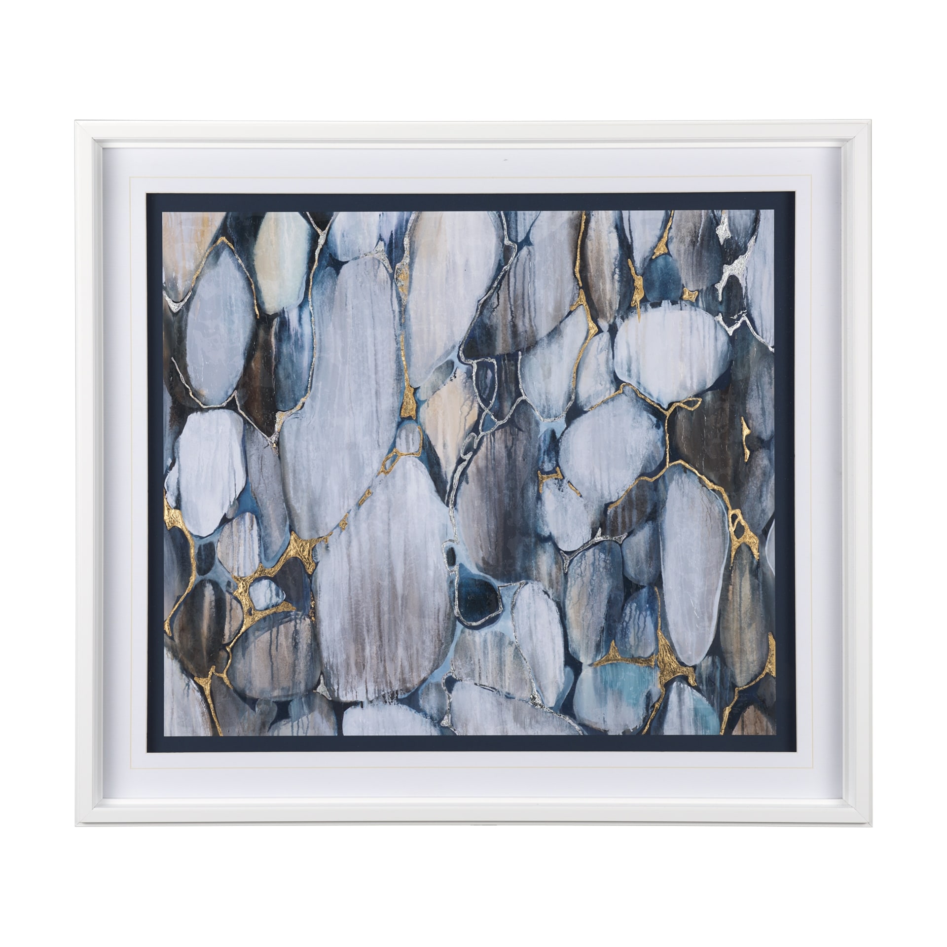 Mercana River Rocks by Liz Jardine a Hand Embellished Textured Framed Art Print Matted under Glass