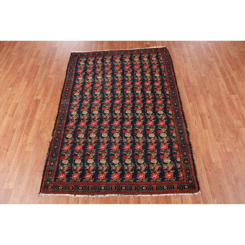 Hand Knotted Oriental 100% Wool Carpet Traditional All-Over Navy Blue & Blues Senneh Area Rug - 6' 3'' X 4' 3''