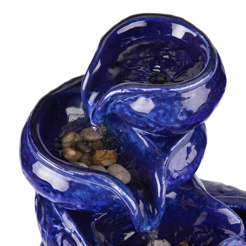 Glitzhome 11.75"H 4-Tiered Ceramic Cobalt Blue Table Fountain with Pump