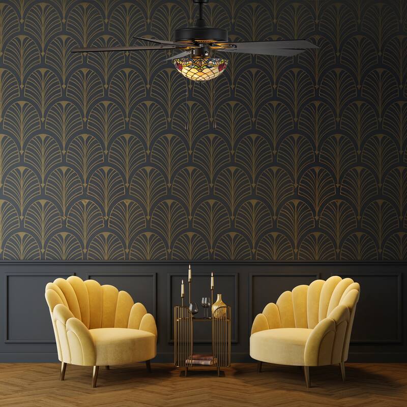 Mara River of Goods 5-blade 52-inch Tiffany-Style Indoor Stained Glass Ceiling Fan with Shade and Remote Control