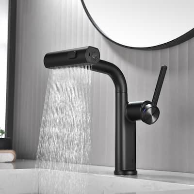 Single Handle Pull Out Bathroom Faucet with Sprayer Brass 1 Hole Matte Black Bathroom Sink Basin Faucets with Pull Out Sprayer