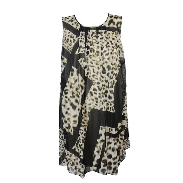 Calvin Klein Plus Size Beige Animal-Print Sleeveless A-Line Dress 22W