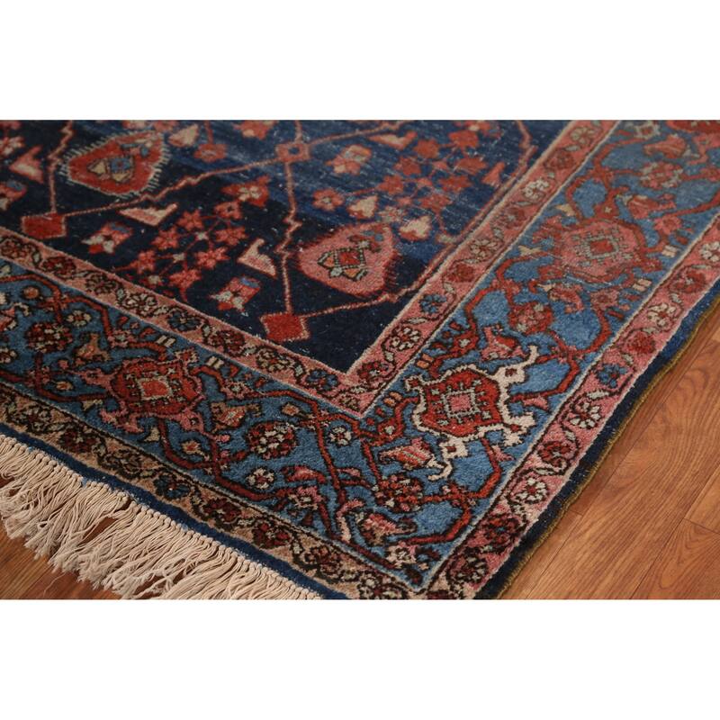 Hand Knotted Oriental 100% Wool Carpet Traditional Geometric Navy Blue & Blues Heriz (serapi) Area Rug - 9' 9'' X 7' 0''