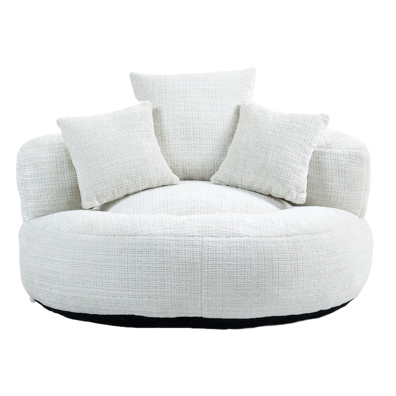 Chenille Oval Bean Bag Chair, Memory Foam Filling Lazy Sofa, Adults Lounge Chair with 3 Pillows & Semi-Wraparound Armrests