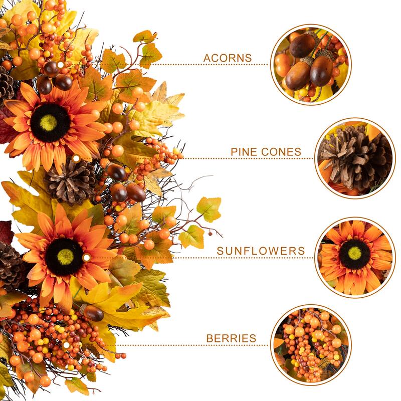 Glitzhome 3ft Fall Sunflower Leaf Potted Tree Thanksgiving Porch Decor