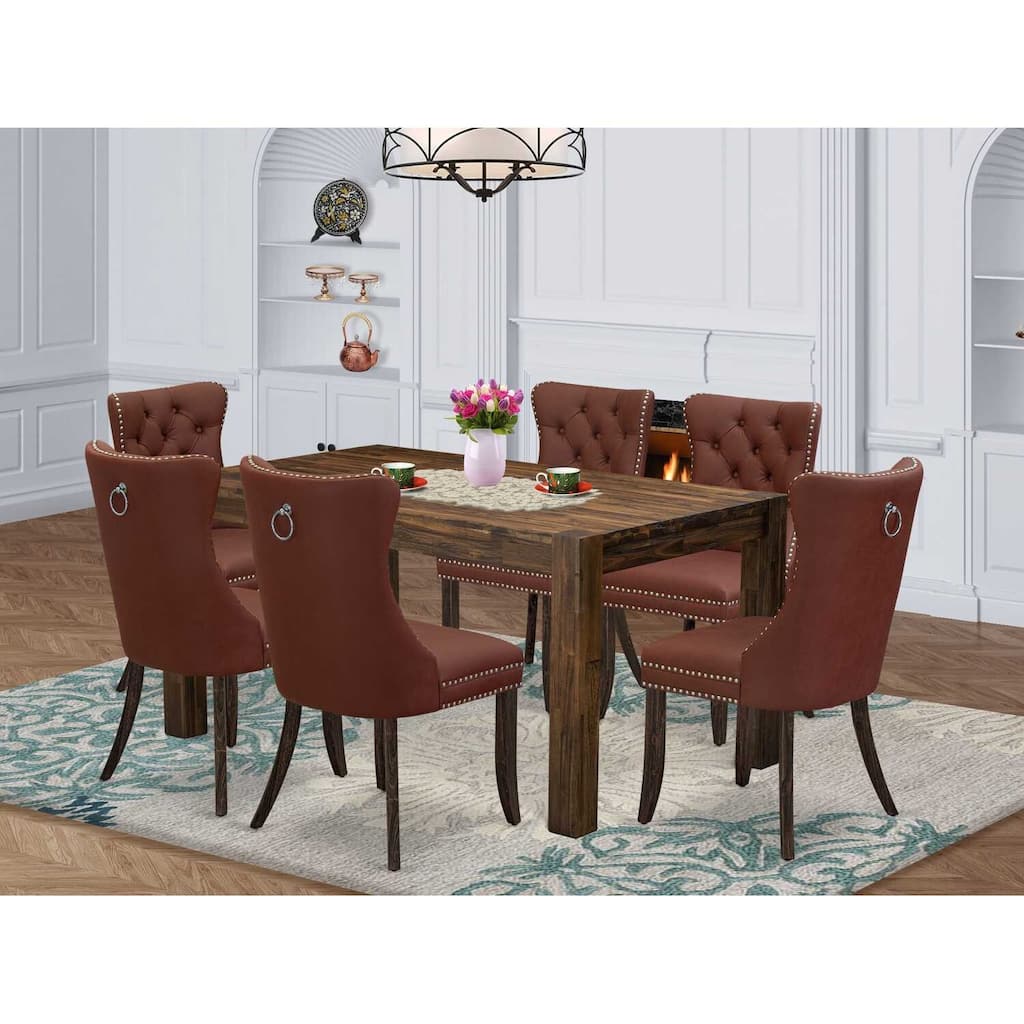 HomeStock 7-Piece Rectangle Natural Oak Finish Solid Wood Top Dining Table with 6 Parson Chairs