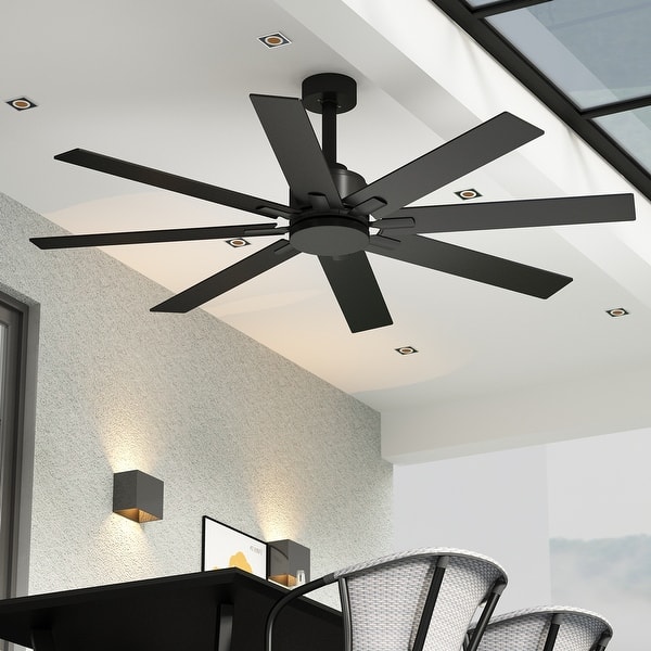 slide 2 of 11, Timechee 65" Indoor 8-Blades Wood Ceiling Fan with Remote Control - 65 Inches Black