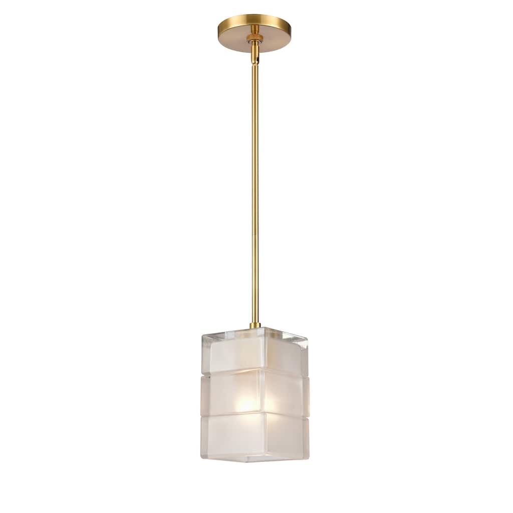 Ice Blocks 6-inch Wide 1-Light Mini Pendant in Satin Brass - 6in W x 6in D x 9in H