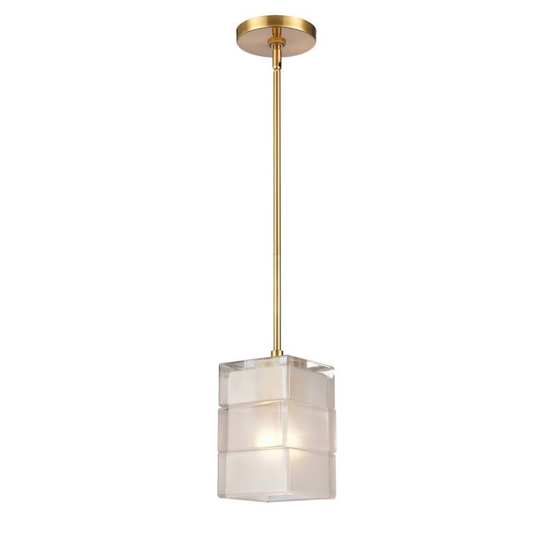 Ice Blocks 6-inch Wide 1-Light Mini Pendant in Satin Brass - 6in W x 6in D x 9in H - Satin Brass