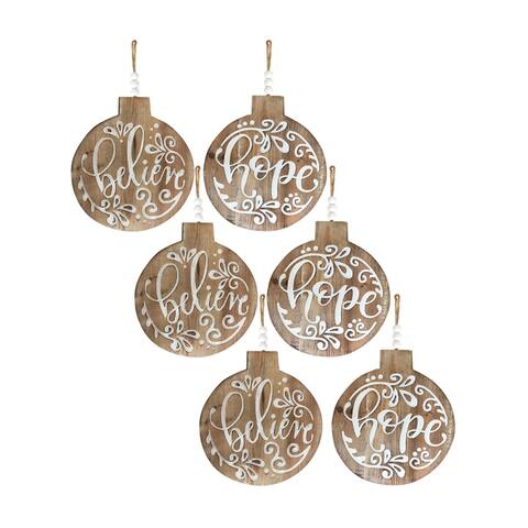 Wooden Believe and Hope Ornament (Set of 6)