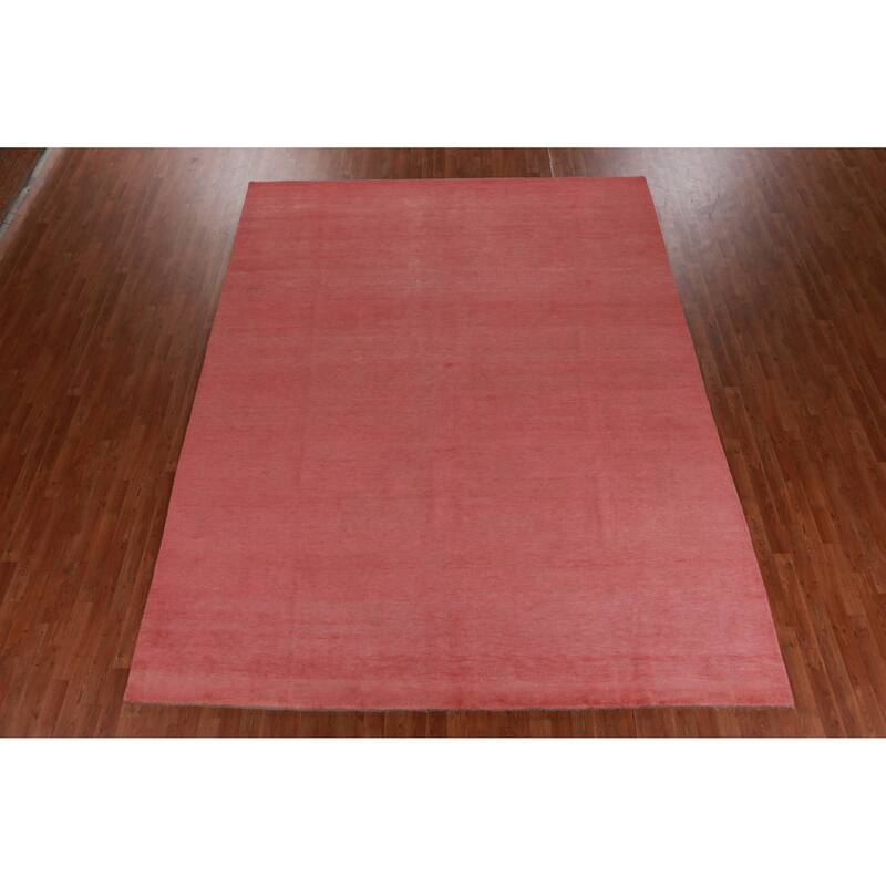 Hand Knotted Oriental 100% Wool Carpet Modern Solid Pink Gabbeh Area Rug - 11' 9'' X 9' 1''