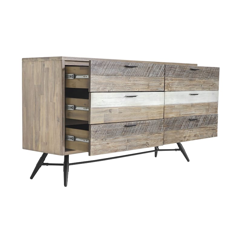 Bridges 6 Drawer Dresser in Two Tone Acacia Wood