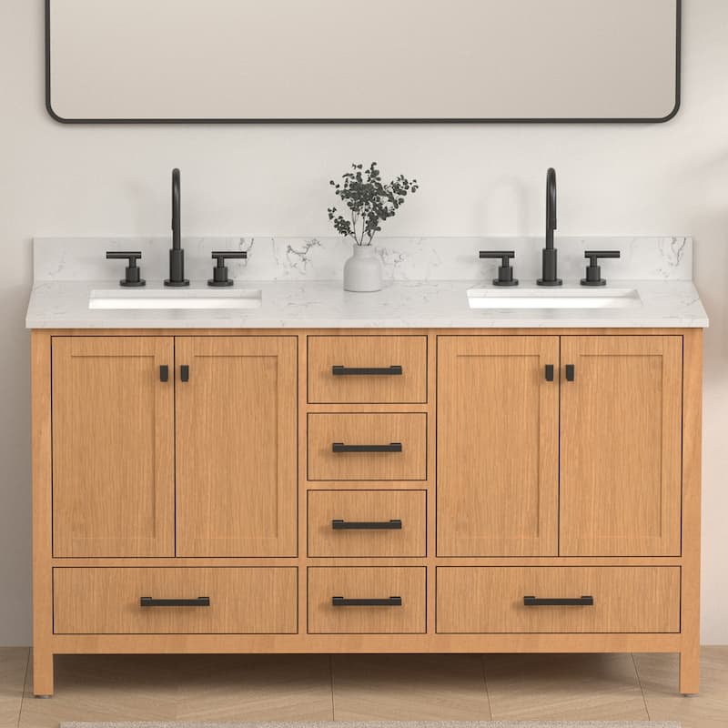 StarrySky 60 inch Undermount Double Sink Bathroom Vanity with Engineered Carrara Marble Top