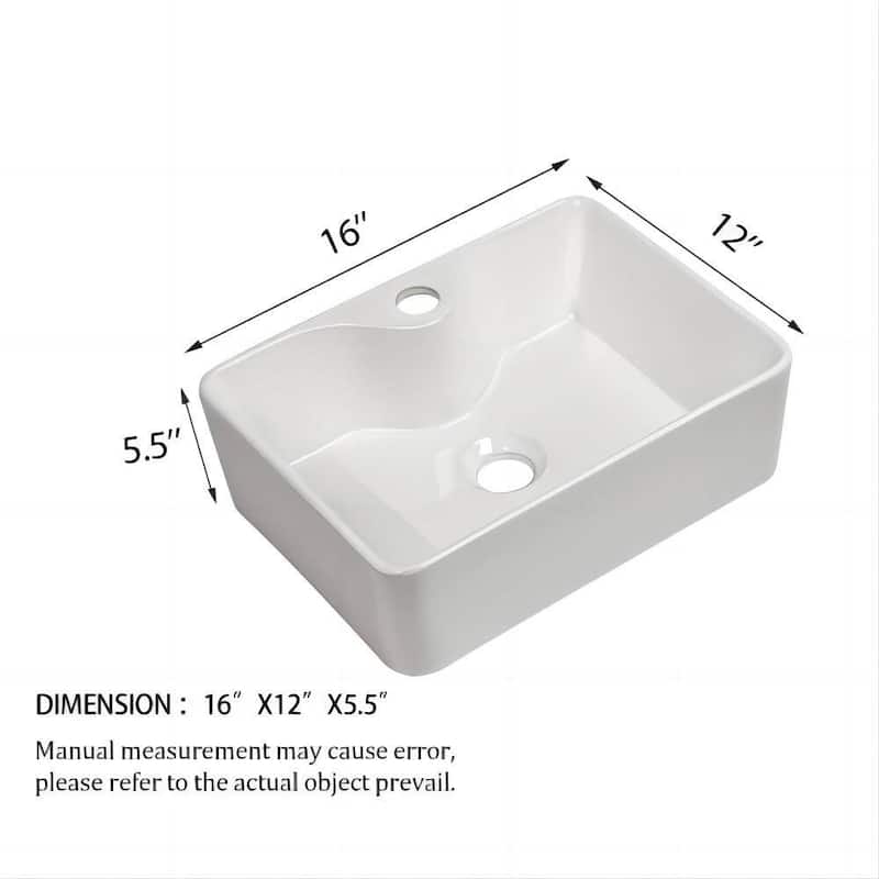 Dornberg 16"x12" White Ceramic Rectangular Vessel Bathroom Sink
