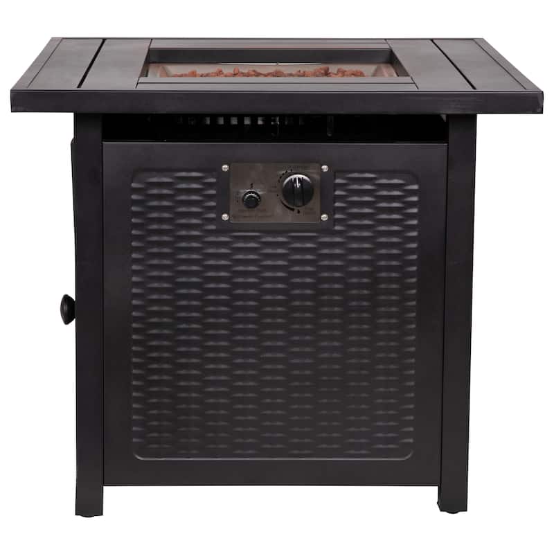 Outdoor 50,000 BTU Metal Fire Pit Table with Lid and Lava Rock