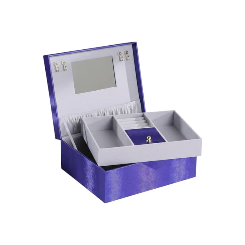 10" Azure Faux Leather Six Section Mirrored Jewelry Box