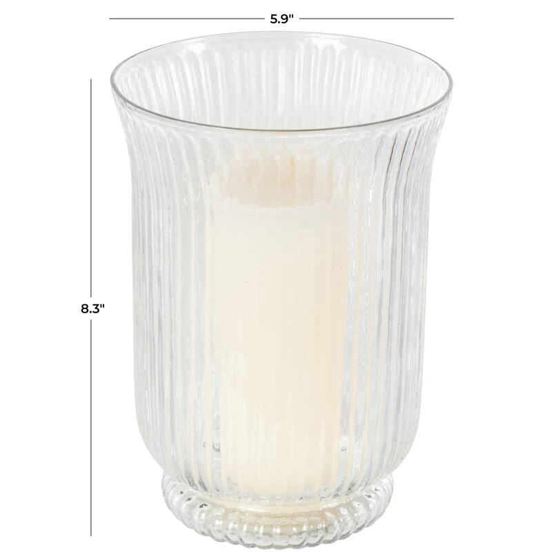 Glass Ribbed Fluted Candle Holder - Clear - Roche River Decor - 6"W x 6"L x 8"H