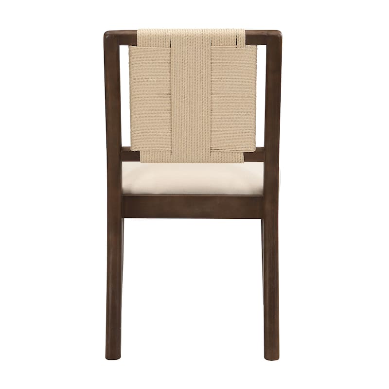 Christopher Knight Home - Modern Upholstered Dining Chairs with Woven Rope Backrest and Rubber Wood Frame (Set of 2)