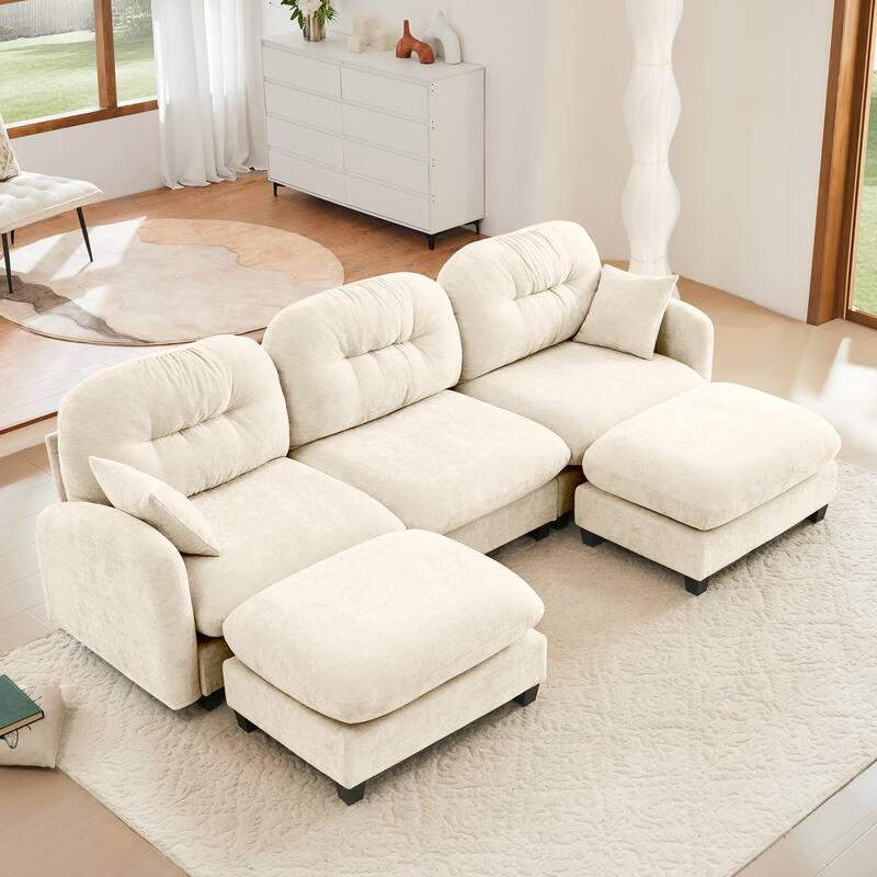 GDF Studio - Nina Modular Modern Chenille U-Shaped Sectional Sofa with Ottoman and 2 Soft Throw Pillows - Beige