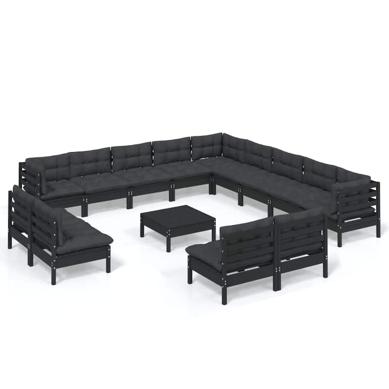 vidaXL Solid Pinewood Patio Lounge Set 9 Piece with Cushions Multi Colors