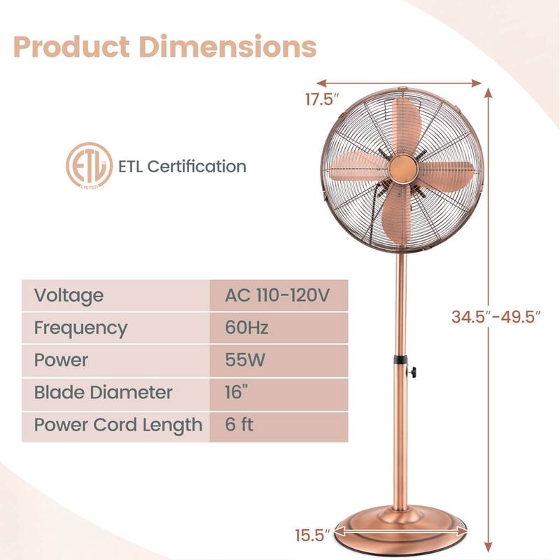Costway 16" Standing Pedestal Fan with 3 Speed Settings Carrying - See Details