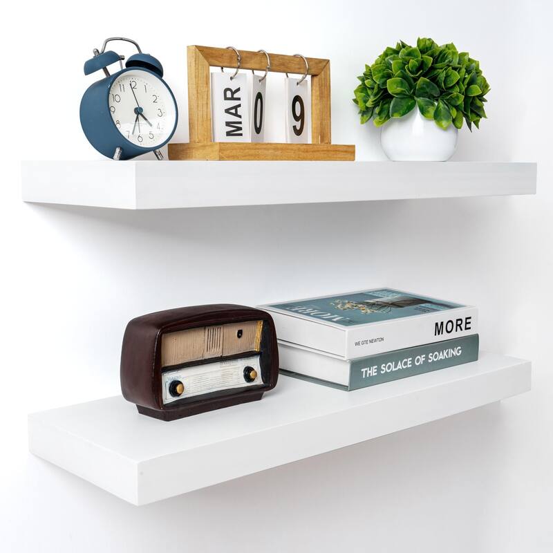 2 Piece Pine Veneer Wood Wall Mounted Floating Shelf - 24inch - White