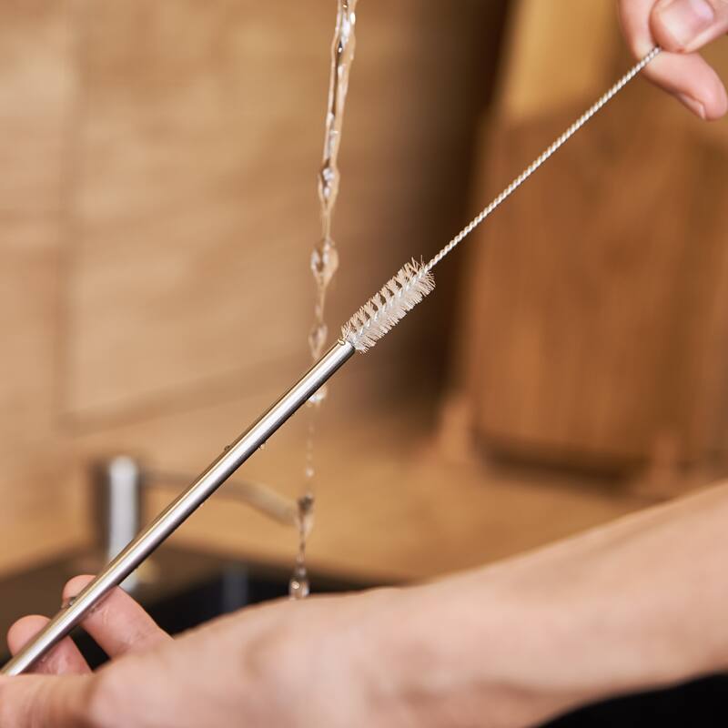 2Pcs 7.1" Stainless Steel Straws Spoons with Filter 2 Cleaning Brushes